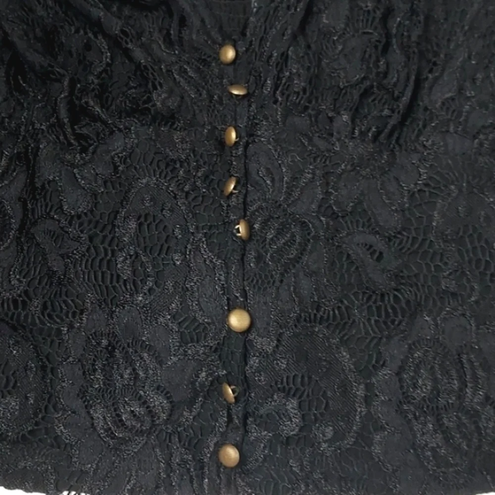 By Anthropologie Balloon-Sleeve Lace Wrap Blouse Black Small